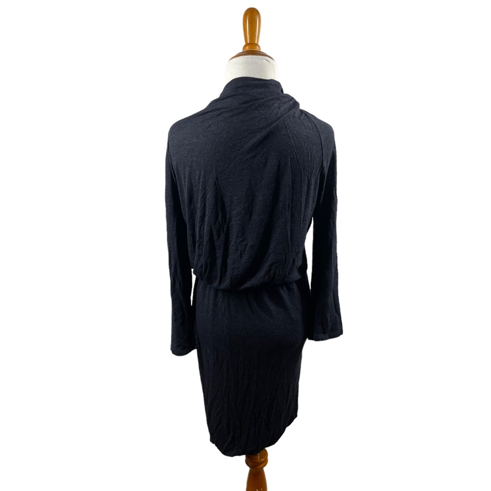 MaxMara Dark Gray Marled Faux Wrap Deep V-Neck Dress - Picture 3 of 6